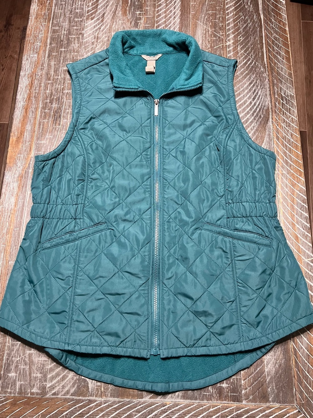 Bit & Bridle Ladies Quilted Full Zip Angled Pockets Green Vest Fleece Lined Sz L